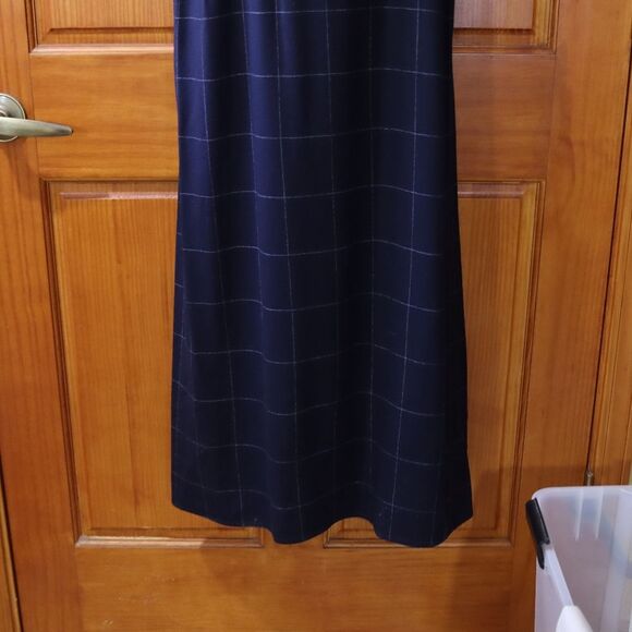 Mr & Mrs MacLeod Vintage Navy Blue Windowpane Plaid Maxi Dress Wool Cashmere - Picture 10 of 15